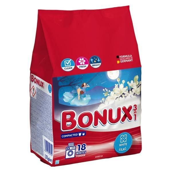 Bonux Автоматичен перилен препарат 3 в 1 с люляков парфюм за бели дрехи - Bonux 3 в 1 Whites Powder White Lilac, 1170 гр