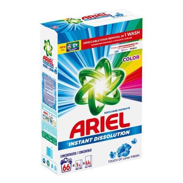 Ariel Автоматичен перилен препарат за цветни дрехи - Ariel Instant Dissoltion Touch of Lenor Fresh, 4950 гр
