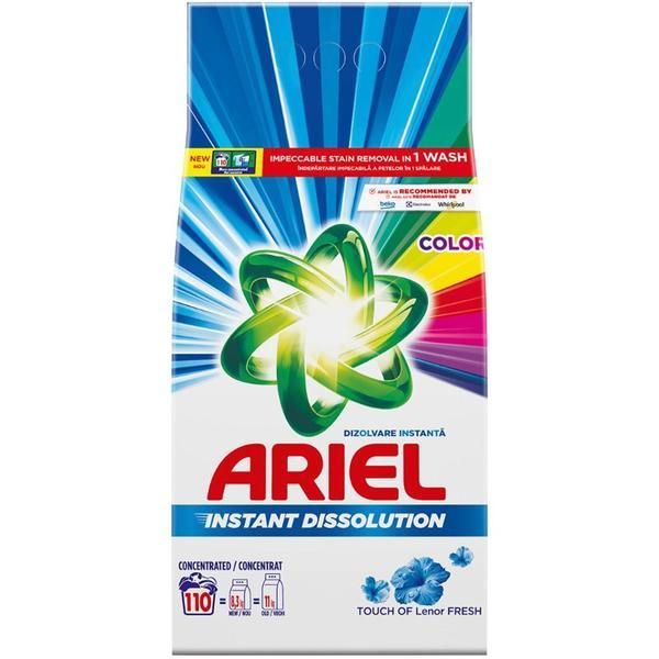 Ariel Автоматичен перилен препарат за цветни дрехи - Ariel Instant Dissoltion Touch of Lenor Fresh, 8250 гр