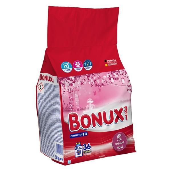 Bonux Автоматичен прах 3 в 1 с аромат на роза за цветни дрехи - Bonux 3 в 1 Colours Powder Radiant Rose, 2340 гр