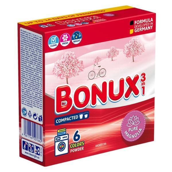 Bonux Автоматичен прах 3 в 1 с парфюм Magnolia за цветни дрехи - Bonux 3 in 1 Colours Powder Pure Magnolia, 390 гр