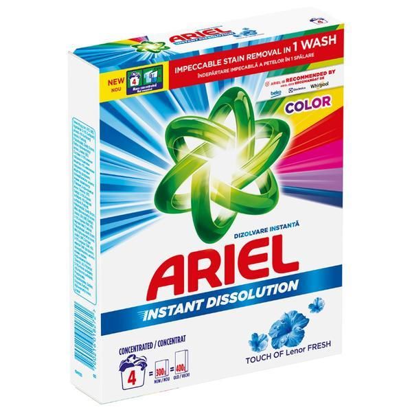 Ariel Автоматичен прах за пране на цветни дрехи - Ariel Instant Dissoltion Touch of Lenor Fresh, 300 гр