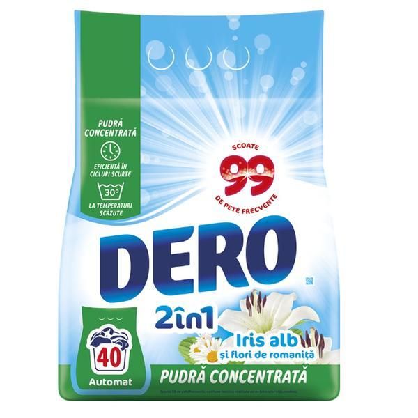 Dero Автоматичен прах за пране с бял ирис и цветя от романита Dero 2in1 Concentrated Powder, 3 kg