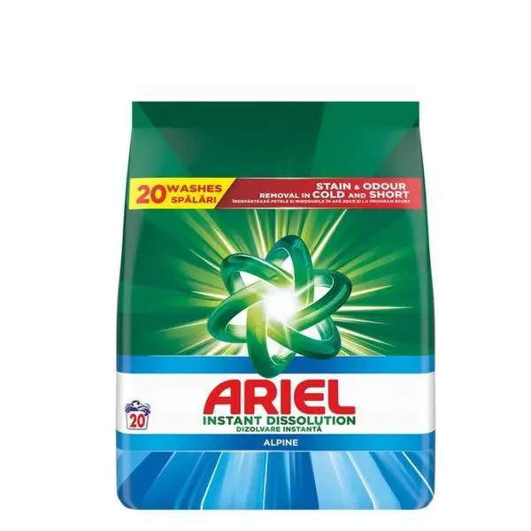Ariel Автоматичен прахообразен перилен препарат - Ariel Instant Dissolution Alpine, 20 пранета, 1.3 кг