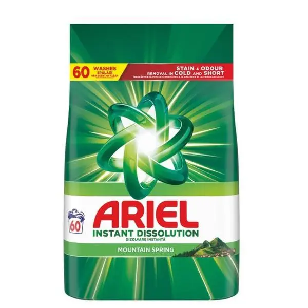 Ariel Автоматичен прахообразен перилен препарат - Ariel Instant Dissolution Mountain Spring, 60 пранета, 3.9 кг