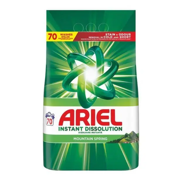 Ariel Автоматичен прахообразен перилен препарат - Ariel Instant Dissolution Mountain Spring, 70 пранета, 4.55 кг