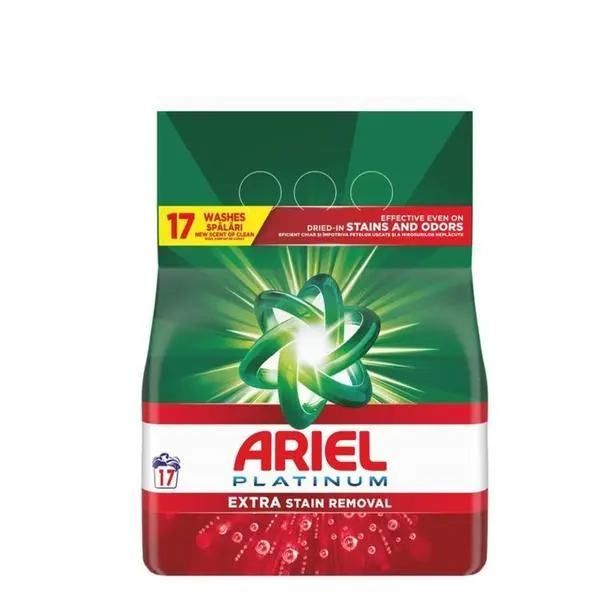 Ariel Автоматичен прахообразен перилен препарат - Ariel Platinum +Extra Stain Removal, 17 пранета, 1.105 кг