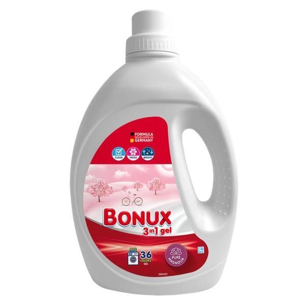 Bonux Автоматичен течен перилен препарат 3 в 1 с вкус на магнолия за цветно пране - Bonux 3 в 1 Colours Gel Pure Magnolia, 1800 мл