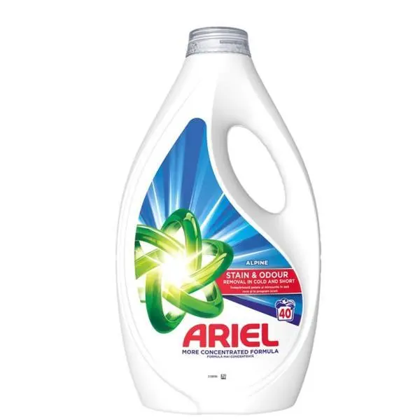 Ariel Автоматичен течен перилен препарат - Ariel Alpine Color Stain &amp; Odour Removal, 40 пранета, 1.8 л