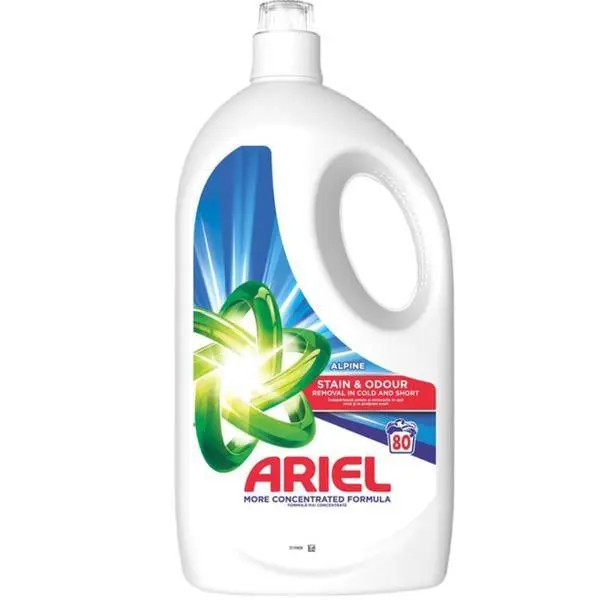 Ariel Автоматичен течен перилен препарат - Ariel Alpine Color Stain &amp; Odour Removal, 80 пранета, 3.6 л