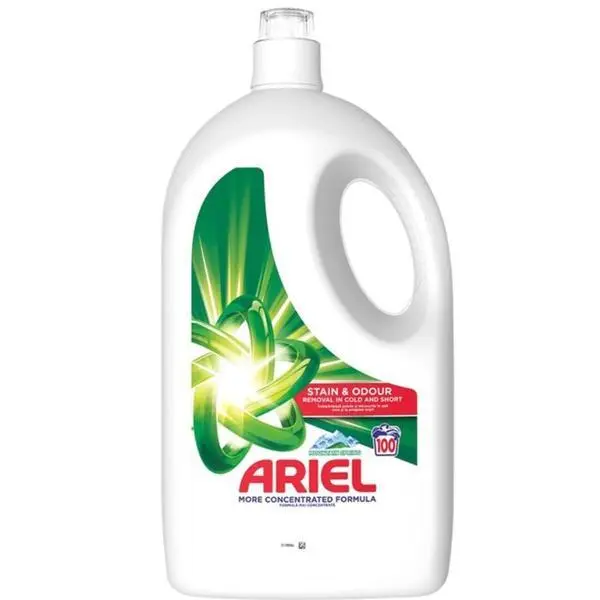 Ariel Автоматичен течен перилен препарат - Ariel Mountain Spring Stain &amp; Odour Removal, 100 пранета, 4.5 л