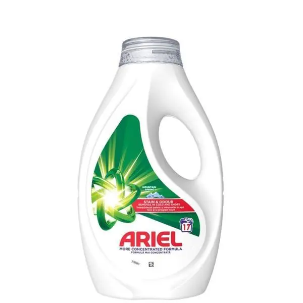 Ariel Автоматичен течен перилен препарат - Ariel Mountain Spring Stain &amp; Odour Removal, 17 пранета, 0.765 л