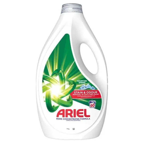 Ariel Автоматичен течен перилен препарат - Ariel Mountain Spring Stain &amp; Odour Removal, 60 пранета, 2.7 л