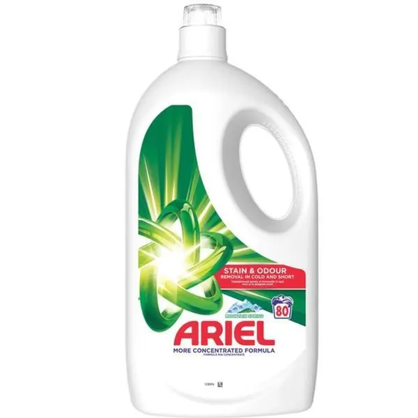 Ariel Автоматичен течен перилен препарат - Ariel Mountain Spring Stain &amp; Odour Removal, 80 пранета, 3.6 л
