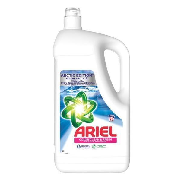 Ariel Автоматичен течен перилен препарат за цветни дрехи - Ariel Color Clean &amp; Fresh Arctic Edition, 95 пранета, 4750 мл
