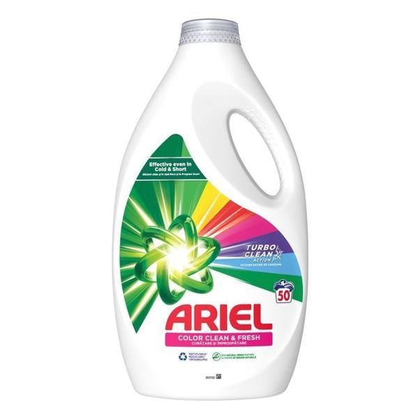 Ariel Автоматичен течен перилен препарат за цветни дрехи - Ariel Color Clean &amp; Fresh Turbo Clean Action, 50 пранета, 2500 мл