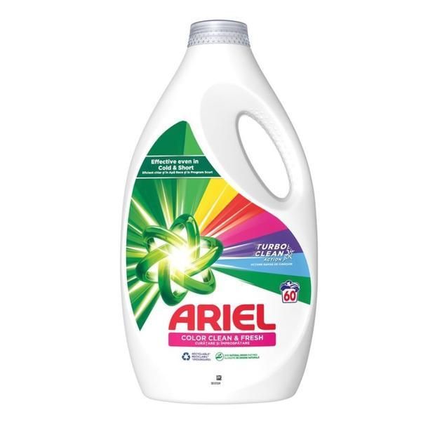 Ariel Автоматичен течен перилен препарат за цветни дрехи - Ariel Color Clean &amp; Fresh Turbo Clean Action, 60 пранета, 3000 мл