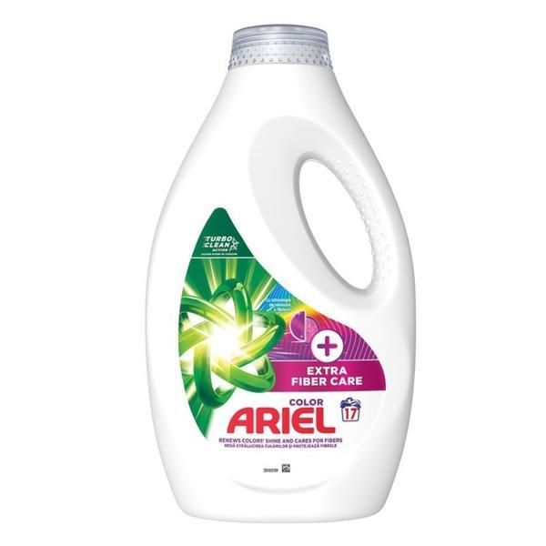 Ariel Автоматичен течен перилен препарат за цветни дрехи - Ariel + Extra Fiber Care Color Turbo Clean, 17 пранета, 850 мл
