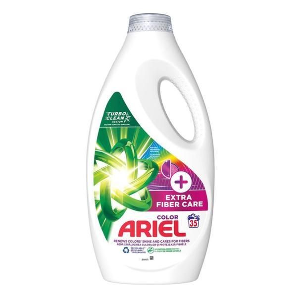 Ariel Автоматичен течен перилен препарат за цветни дрехи - Ariel + Extra Fiber Care Color Turbo Clean, 35 пранета, 1750 мл