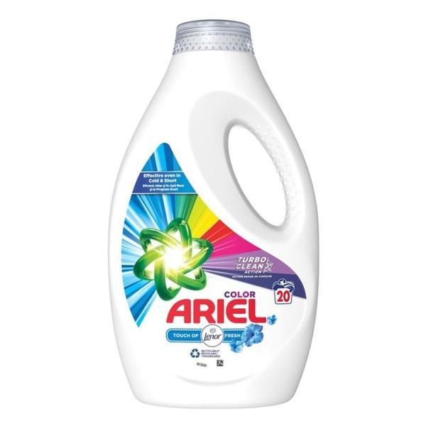 Ariel Автоматичен течен перилен препарат за цветни дрехи с Lenor - Ariel Color Touch на Lenor Fresh Turbo Clean, 20 пранета, 1000 мл