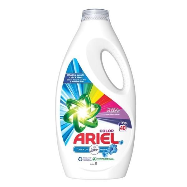 Ariel Автоматичен течен перилен препарат за цветни дрехи с Lenor - Ariel Color Touch на Lenor Fresh Turbo Clean, 40 пранета, 2000 мл