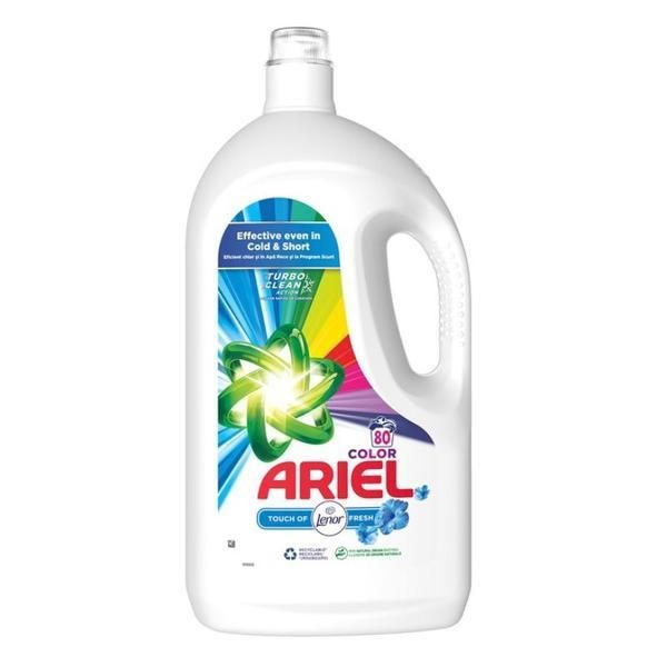 Ariel Автоматичен течен перилен препарат за цветни дрехи с Lenor - Ariel Color Touch на Lenor Fresh Turbo Clean, 80 пранета, 4000 мл