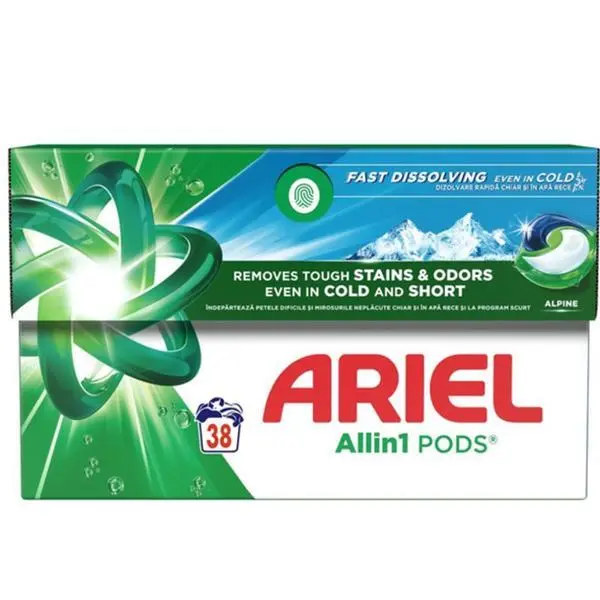 Ariel Автоматични капсули - Ariel All in 1 Pods Alpine Fast Dissolving, 38 бр