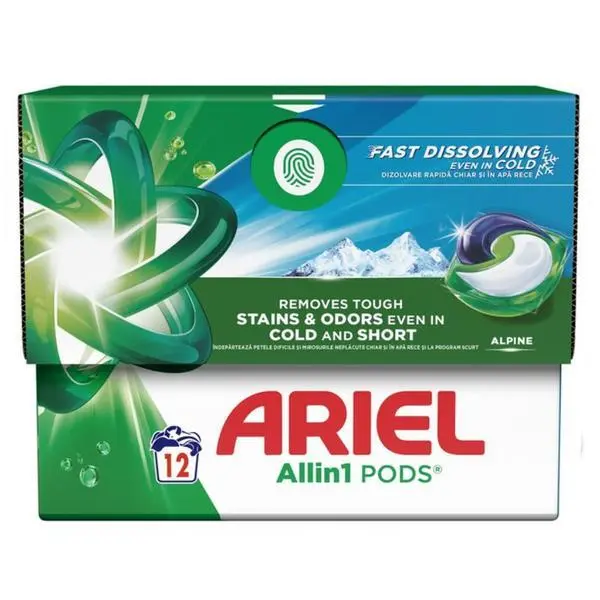 Ariel Автоматични капсули за перилен препарат - Ariel All in 1 Pods Alpine Fast Dissolving, 12 бр
