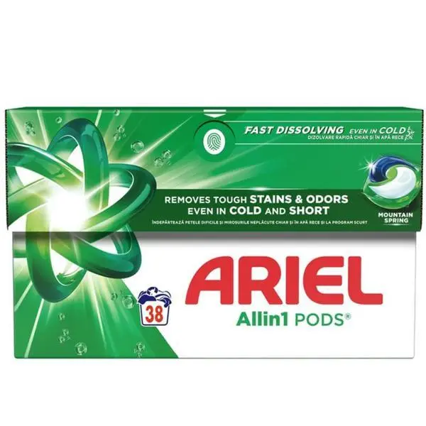 Ariel Автоматични капсули за пране Ariel All in 1 Pods Mountain Spring Fast Dissolving, 38 бр