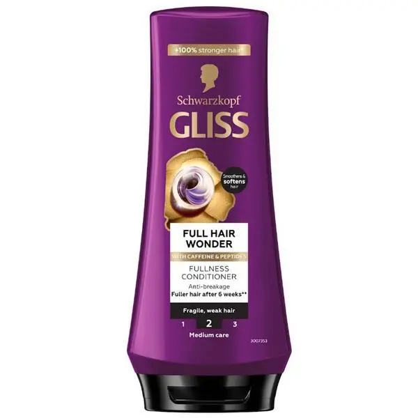 Gliss Балсам с кофеин и пептиди за крехка коса - Schwarzkopf Gliss Full Hair Wonder Fullness Conditioner for Fragile and Weak Hair, 200 мл