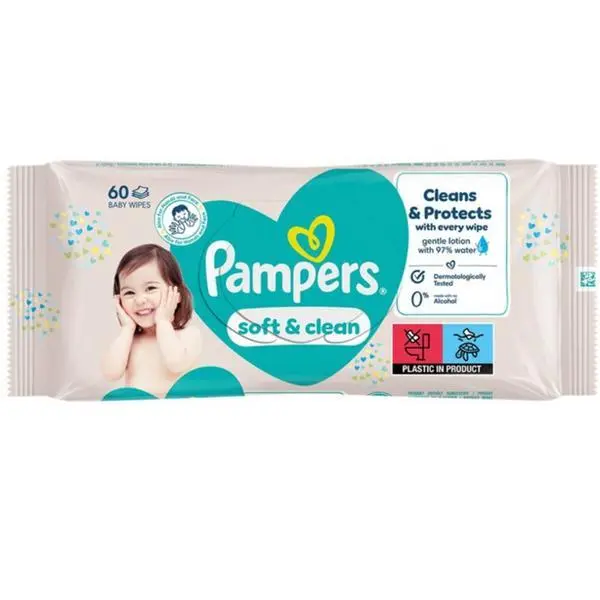 Pampers Бебешки кърпички - Pampers Soft&amp;Clean, 60 бр