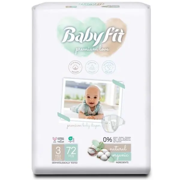 Babyfit Бебешки пелени - Baby Fit Eco Diaper, размер №3 Midi (4-9 кг), 72 бр