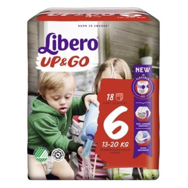 Libero Бебешки пелени- Libero Up &amp; Go, размер 6 (13-20 кг), 18 бр
