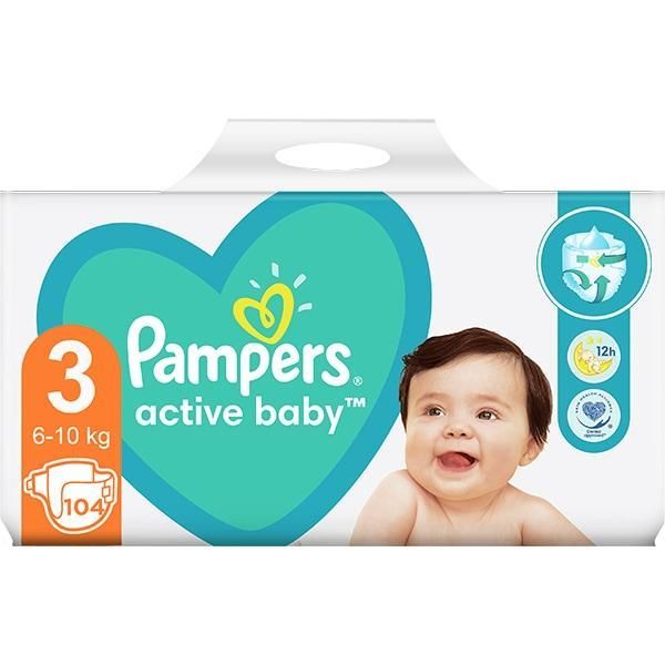 Pampers Бебешки пелени - Pampers Active Baby, размер 3 (6-10 кг), 104 бр