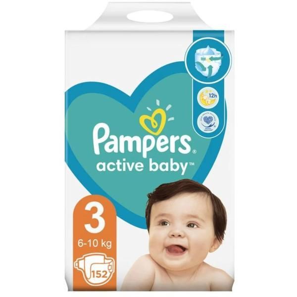 Pampers Бебешки пелени - Pampers Active Baby, размер 3 (6-10 кг), 152 бр