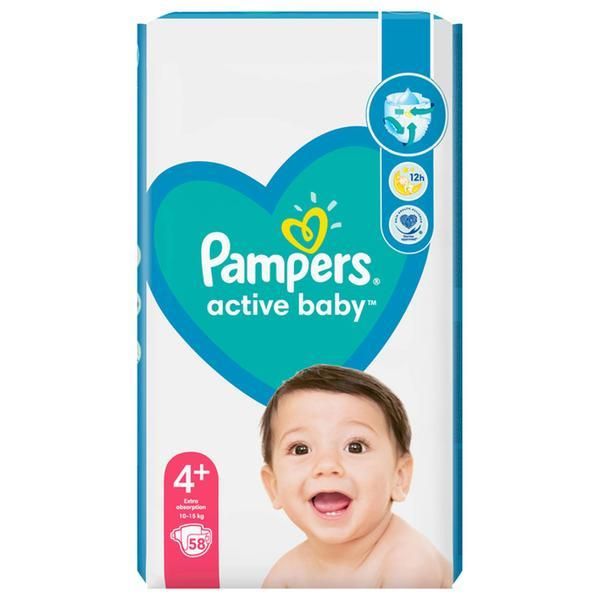 Pampers Бебешки пелени - Pampers Active Baby, размер 4+ (10-15 кг), 58 бр