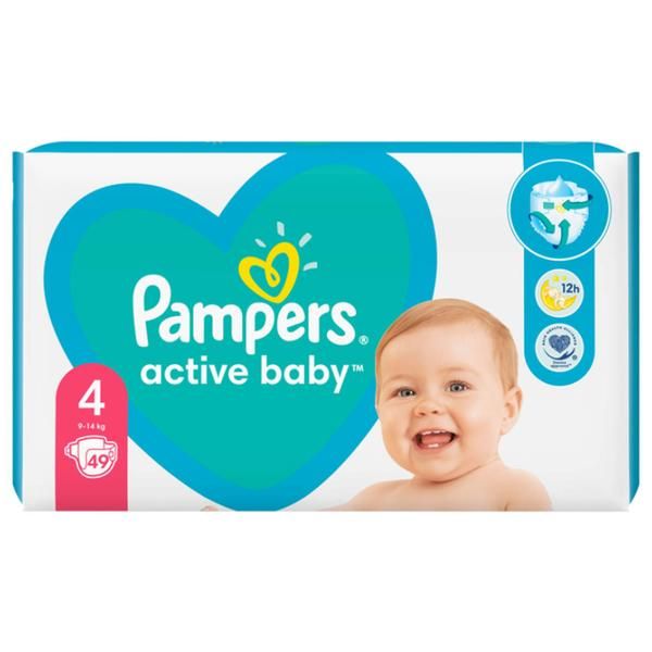 Pampers Бебешки пелени - Pampers Active Baby, размер 4 (9-14 кг), 49 бр