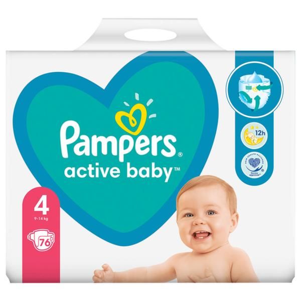 Pampers Бебешки пелени - Pampers Active Baby, размер 4 (9-14 кг), 76 бр