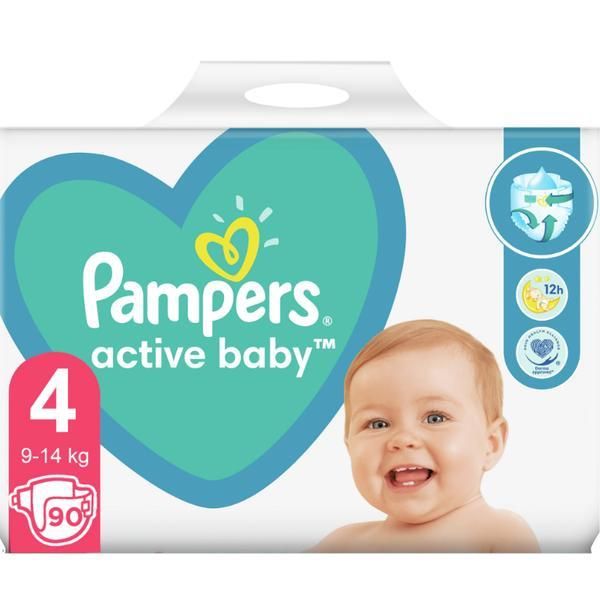 Pampers Бебешки пелени - Pampers Active Baby, размер 4 (9-14 кг), 90 бр