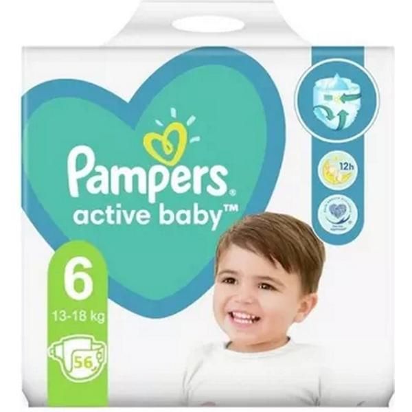 Pampers Бебешки пелени - Pampers Active Baby, размер 6 (13-18 кг), 56 бр