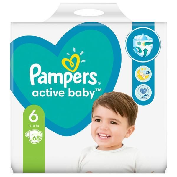 Pampers Бебешки пелени - Pampers Active Baby, размер 6 (13-18 кг), 68 бр