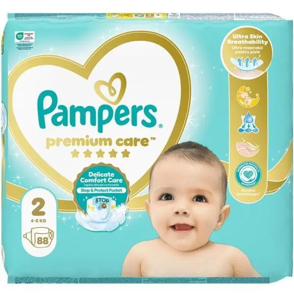 Pampers Бебешки пелени - Pampers Premium Care Delicate Comfort Jumbo Pack, размер 2 (4-8 кг), 88 бр