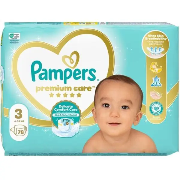 Pampers Бебешки пелени - Pampers Premium Care Delicate Comfort Jumbo Pack, размер 3 (6-10 кг), 78 бр