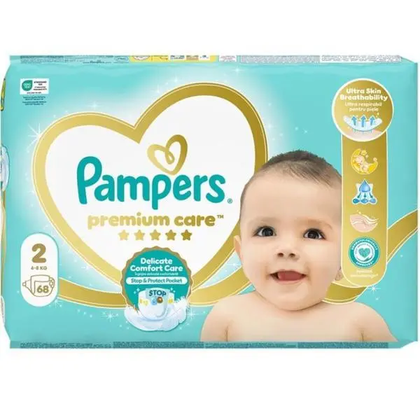 Pampers Бебешки пелени - Pampers Premium Care Delicate Comfort Value Pack, размер 2 (4-8 кг), 68 бр