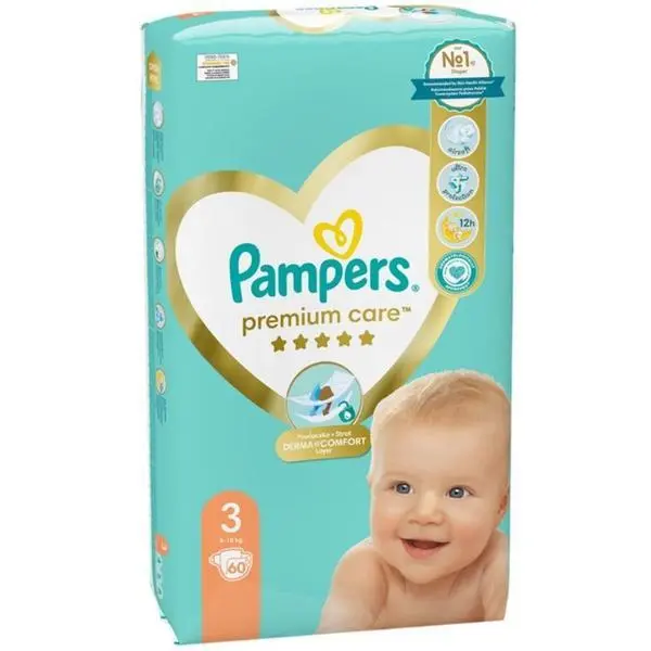 Pampers Бебешки пелени - Pampers Premium Care Delicate Comfort Value Pack, размер 3 (5-9 кг), 60 бр