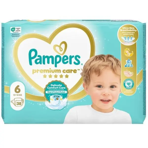Pampers Бебешки пелени - Pampers Premium Care Delicate Comfort Value Pack, размер 6 (14-19 кг), 38 бр