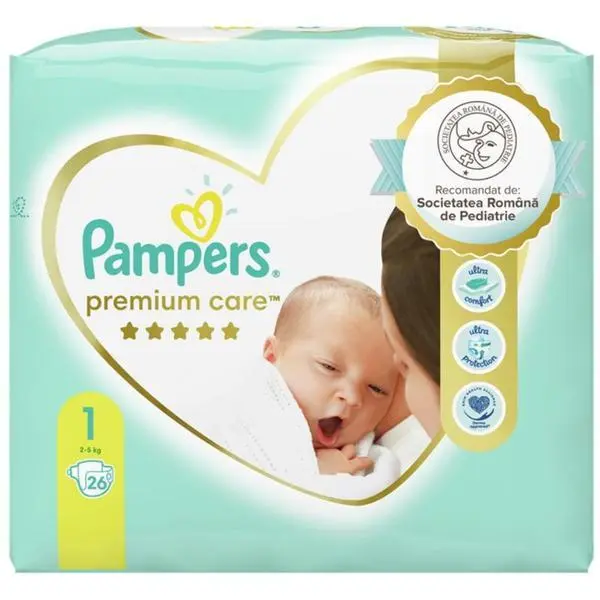 Pampers Бебешки пелени - Pampers Premium Care Малък пакет, размер 1 (2-5 кг), 26 бр