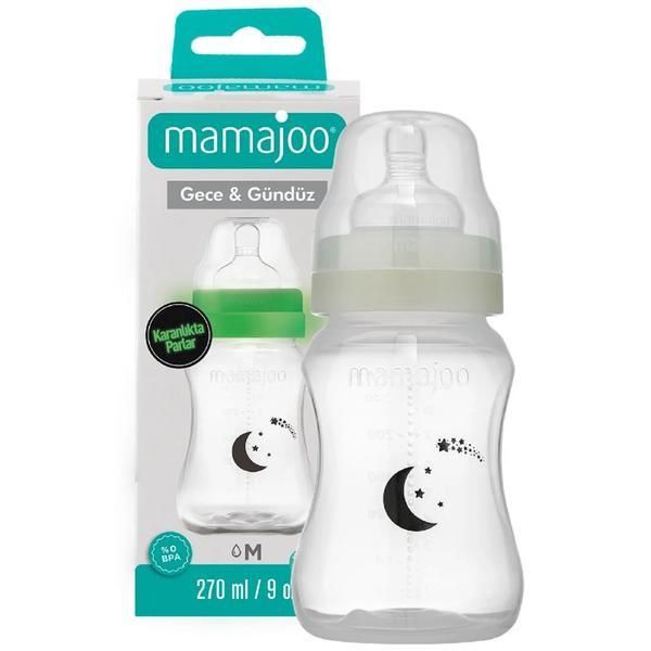 Mamajoo Бебешко шише 270 мл + биберон Anti-Colic бр. 2 / M - Mamajoo Night &amp; Day, 1 бр