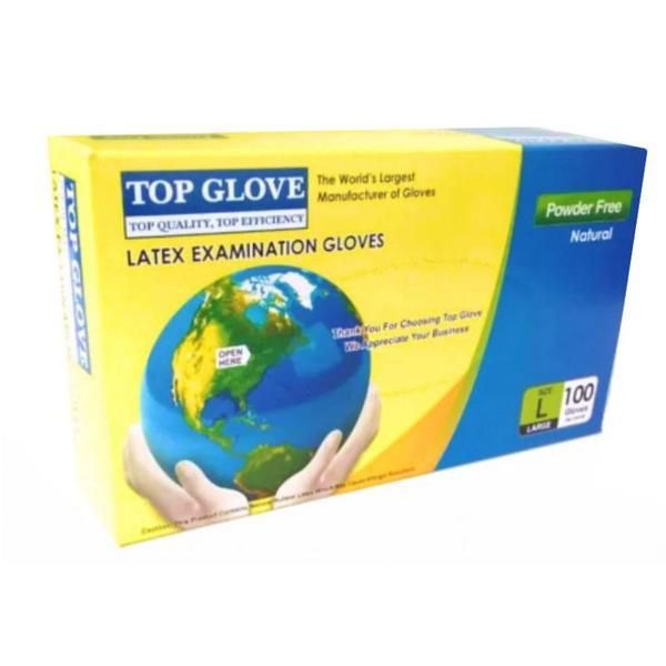 Top Glove Бели ненапудрени латексови ръкавици за преглед, размер L, Top Glove, 100 бр