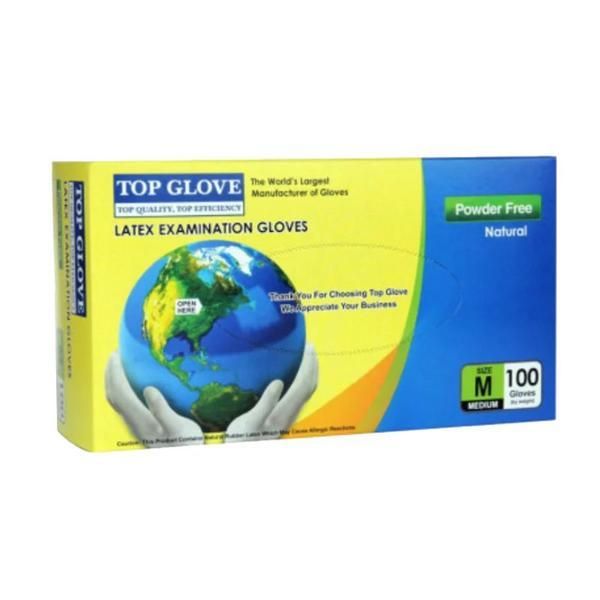 Top Glove Бели ненапудрени латексови ръкавици за преглед, размер M, Top Glove, 100 бр